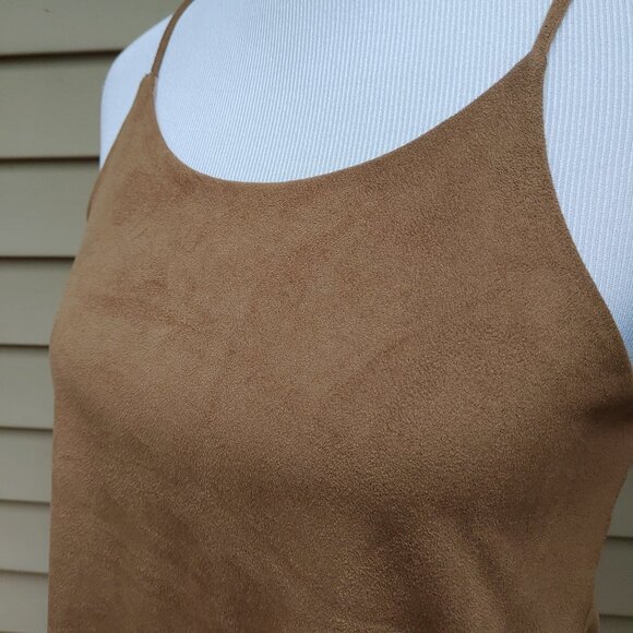 Stella Luce Brown Cami Blouse Layered Faux Suede Look Racerback Solid - Picture 8 of 12